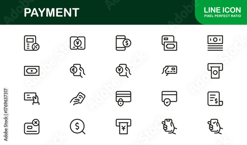 Payment icons modern line icon set – Professional vector collection of banking, credit card, and transaction symbols in minimal outline style