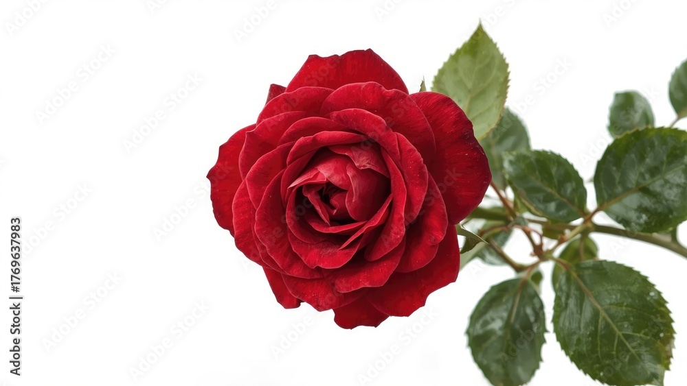 Fototapeta premium Dry red rose, petal and leaves isolated on white background, with clipping path background, pattern, flower, isolated, nature, vintage, spring, love, leaf, gift