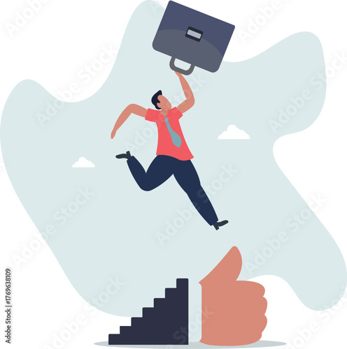 Success steps to reach work achievement, stair or ladder of success, self improvement or career development, step to succeed and reach goal concept.life and employment of people.