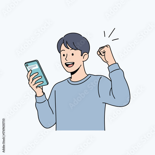 Happy Man Celebrating with Phone Illustration