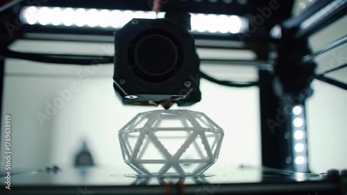 Additive manufacturing process creates a detailed geometric object layer by layer.