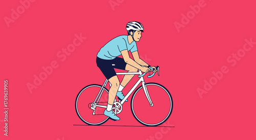 Athlete on a bicycle with helmet against pink background showcasing health awareness