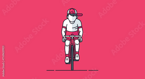 Minimalist bicycle rider illustration on a bright pink background creating a modern aesthetic