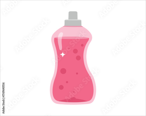 Pink dish soap bottle illustration with bubbles and sparkling clean effect