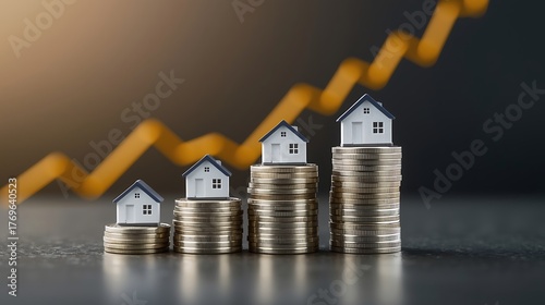 house and coins on white background