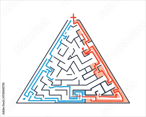 Triangular maze illustration with two possible paths to the solution