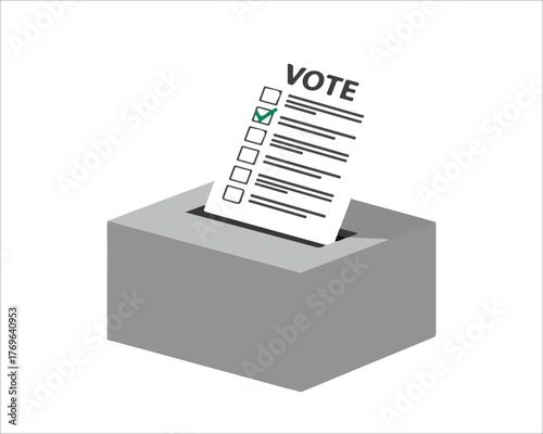 Voting Box Illustration with Ballot and Check Mark Ready for Election
