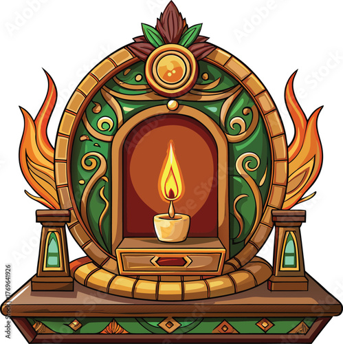 Lunar Family Traditions, ornate altar shrine with candle and traditional decorative elements