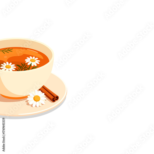 Flat Vector Illustration of Herbal Chamomile Tea with Teapot and Cinnamon – Cozy Autumn Drink Concept