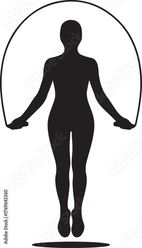 Silhouette of a woman jumping rope in black and white exercise fitness vector illustration EPS file download.
