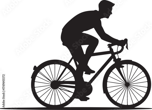 Black silhouette of a man riding a bicycle on white background vector