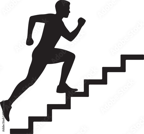 Black silhouette of a man running up stairs vector illustration EPS file download.
