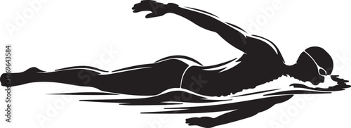 Black silhouette of a male swimmer in freestyle stroke with water splashes swimming vector illustration EPS file download.
