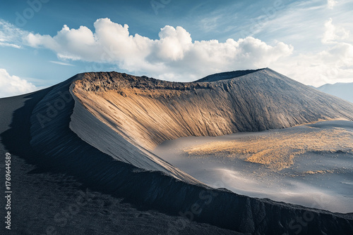 Fototapeta Naklejka Na Ścianę i Meble -  Sand dunes bordering a volcanic crater, forming a stunning contrast