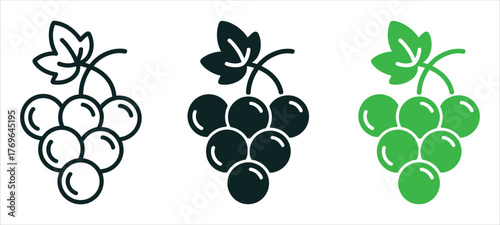 Minimalist Grapes Icon Vector Symbol. Simple Design Representing Fruit, Wine, Vineyard, Harvest, Juice, and Healthy Food Products.