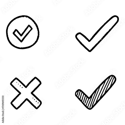 Hand Sketched Check and Cross Icons check mark x mark