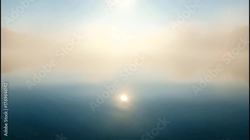 Foggy sunrise over calm water surface. seamless looping 4k video background