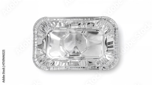 Foil food container tray isolated on white, top view