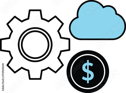 Cloud Computing Automation: Optimizing Digital Infrastructure with Cloud Services, Financial Growth and Technological Innovation for Modern Business, Illustrating Business Strategy with Gear Icon, Clo