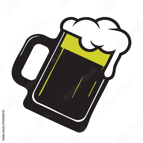 Refreshing beer mug icon with frothy head for beverage and pub themes isolated on white background