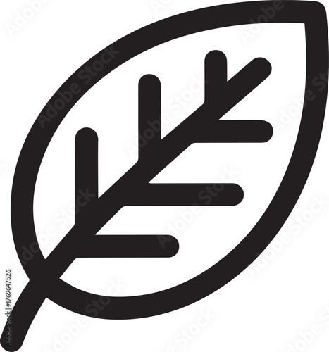 Simple black and white outline of a single leaf with veins, representing nature and growth.