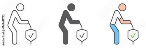 Pension insurance icon, human and protection, old people care sign, vector graphics, a linear pattern on a white background. editable stroke