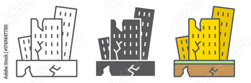 Earthquake icon, disaster and damage, house crash sign, vector graphics, a linear pattern on a white background. editable stroke