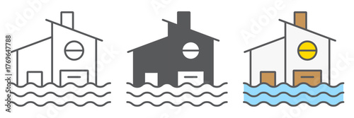 Flood icon, disaster and home, flooded house sign, vector graphics, a linear pattern on a white background. editable stroke