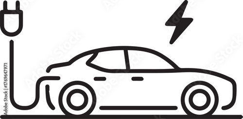 Modern electric car charging with energy symbol
