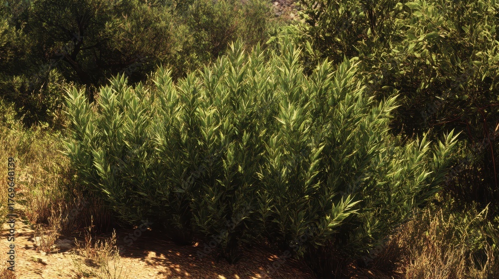 Fototapeta premium A dense thicket of thorny bushes growing in natural sunlight