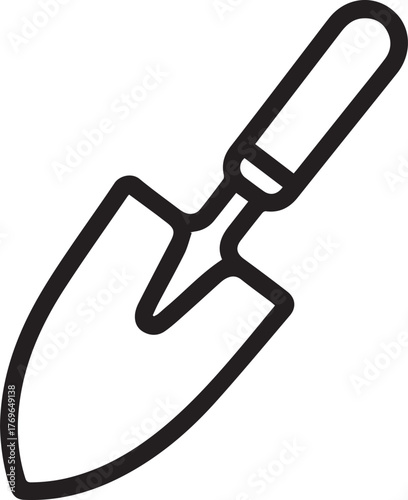 Essential garden tool icon ready for spring planting and outdoor projects, a simple spade outline with clean lines perfect for logos and web design