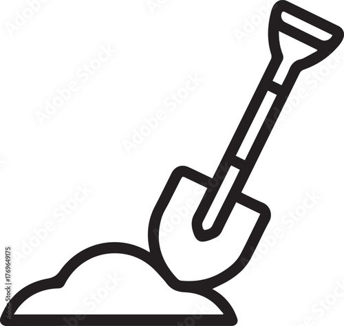 Simple shovel digging into dirt icon graphic for construction or gardening projects, vector illustration, perfect for websites and apps, clean and modern design