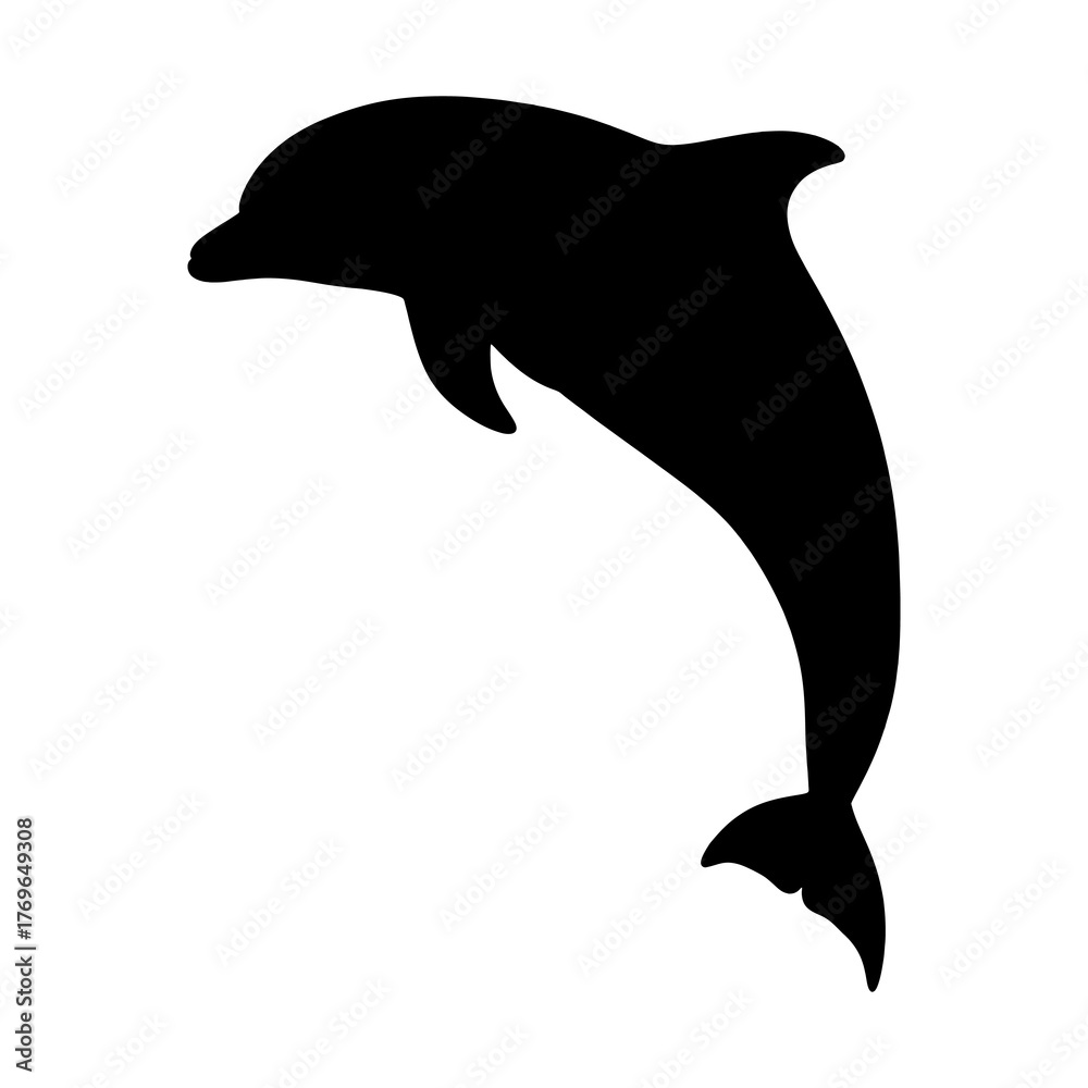 Fototapeta premium Silhouette of dolphin in jumping pose on white background