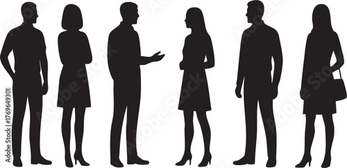 Business People Silhouettes in Conversation – Professional Teamwork and Networking Illustration