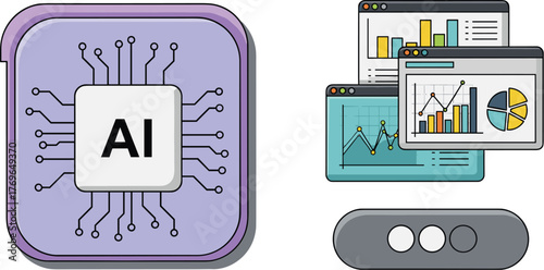 Artificial Intelligence Data Analysis Software Interface for Business Innovation, with Machine Learning Algorithms and Statistical Graphics Representing Complex Data, for Financial Modeling, Modern Co