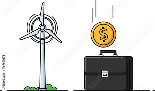 Wind Turbine Generating Income: Green Energy Investment for Sustainable Future in Eco-Friendly Business, Modern Finance, and Renewable Power Generation - Clean, Innovative & Bright Concept on White wi