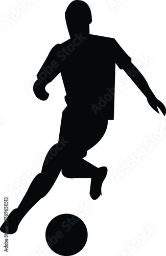 Football player silhouette dribbling ball in running motion vector