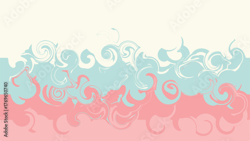 Pastel-colored abstract twirl illustration background, featuring flowing swirls and a soothing, dreamy atmosphere in beige, teal, peach, and light pink.