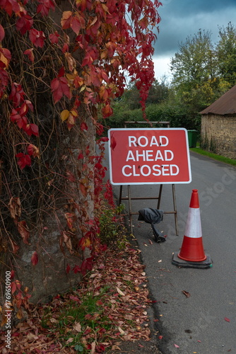 Road ahead closed sign