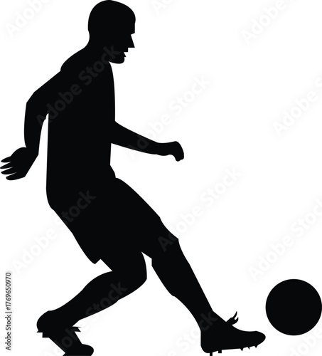 Soccer player silhouette making a powerful shot kick vector