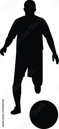 Football player silhouette dribbling ball vector illustration