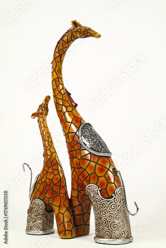 Decorative Pair of Giraffe Figurines with Silver Embellishments