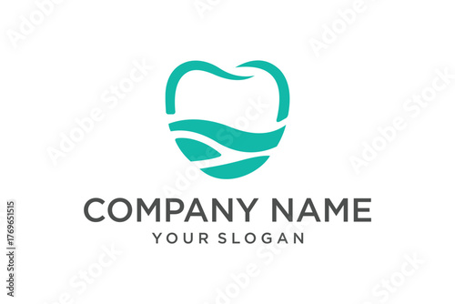 Dental Health Logo Design with Teal Tooth and Wave Icon