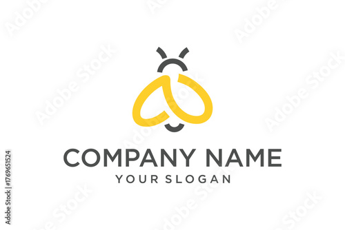 Modern Minimalist Yellow and Gray Bee Logo Design for Business Branding