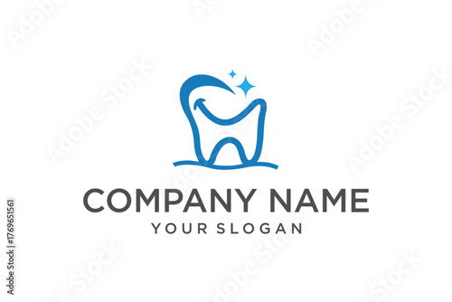 Modern Blue Sparkling Tooth Dental Clinic Logo Icon