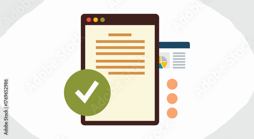 Completed Project on Digital Tablet Device with Data Analytics and Green Check Mark Symbolizing Success in Online Business and Finance, Modern Technology for Professional Presentations and Marketing C