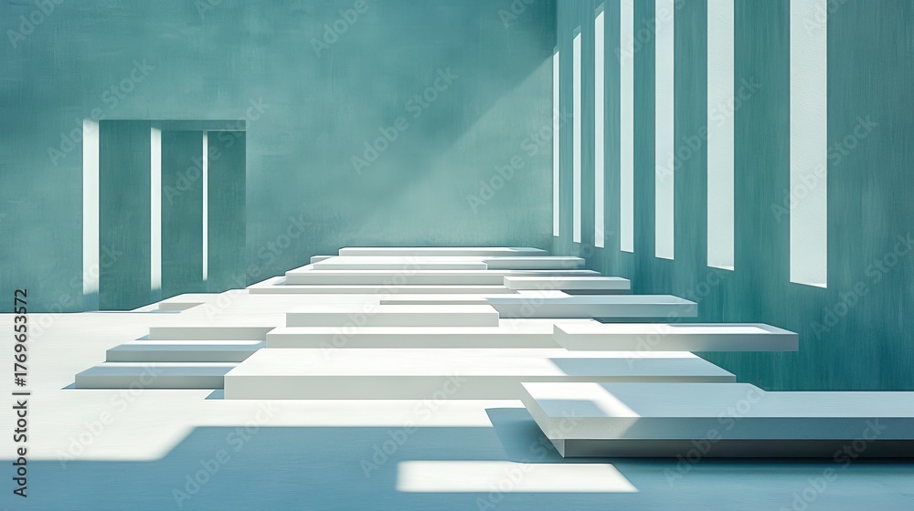 Fototapeta premium Geometric stairway with bright light and shadow in abstract design