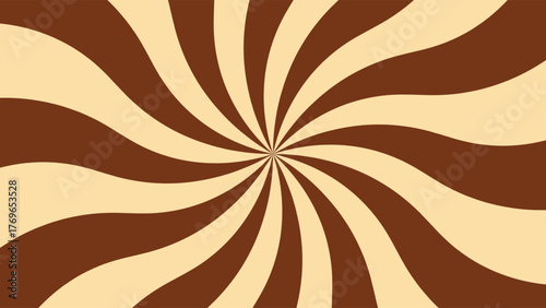 Chocolate swirl pattern. Spiral milk candy texture. Brown and beige twist lollipop with cream.