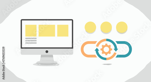 Modern Website Development Workflow Visualization with Iterative Process on Computer Screen, Demonstrating Continuous Improvement, Agile Methodology, and DevOps Cycle for Technology Presentations and