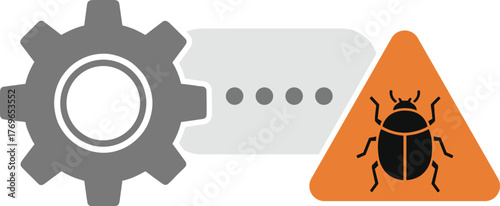 Software Development Bug Fixing with Gear Icon Processing Code: Illustrating Technical Troubleshooting, Maintenance, and Optimization in Technology Industry for Presentations and Marketing, Graphic De